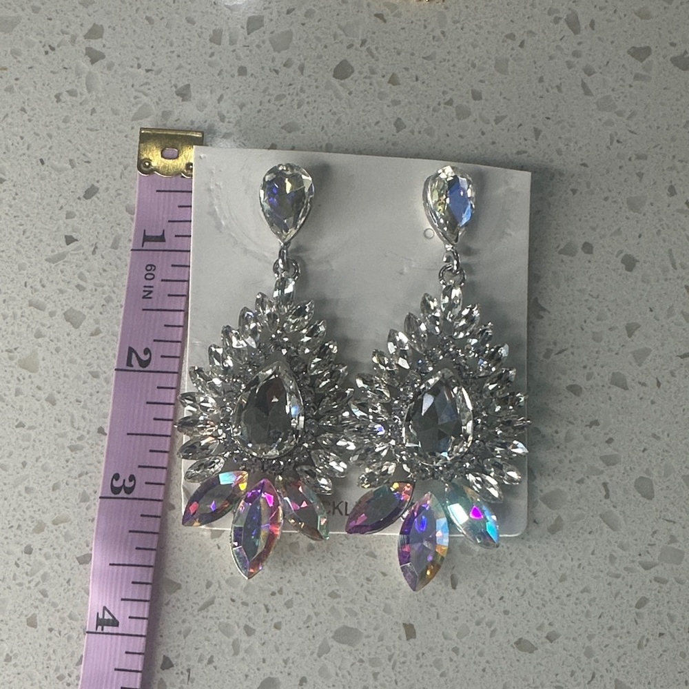 Crystal Teardrop Statement Earrings - Unbranded - Picture 2 of 2